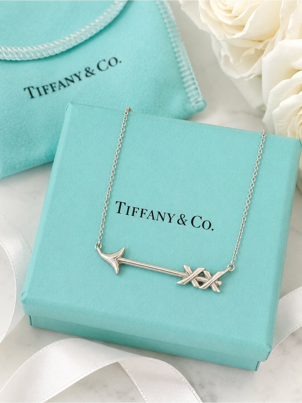 Tiffany & Co. Paloma Picasso Graffiti Arrow Necklace Sterling Silver 16–18”